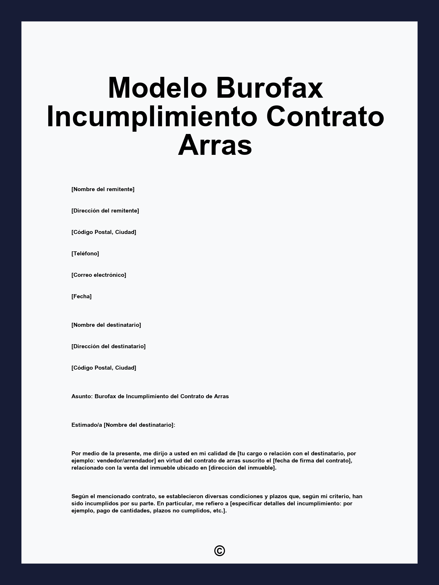 Modelo Burofax Incumplimiento Contrato Arras