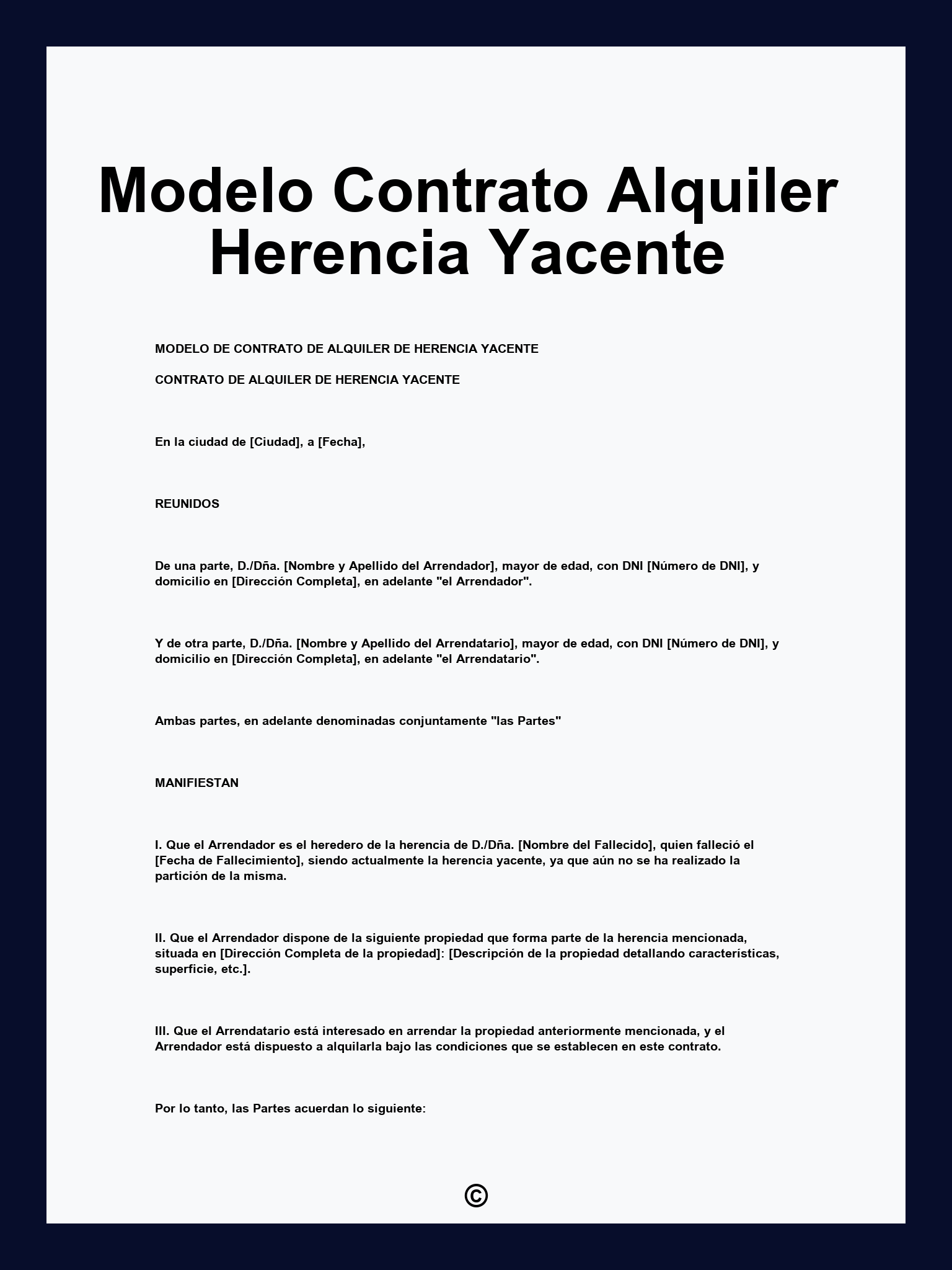 Modelo Contrato Alquiler Herencia Yacente