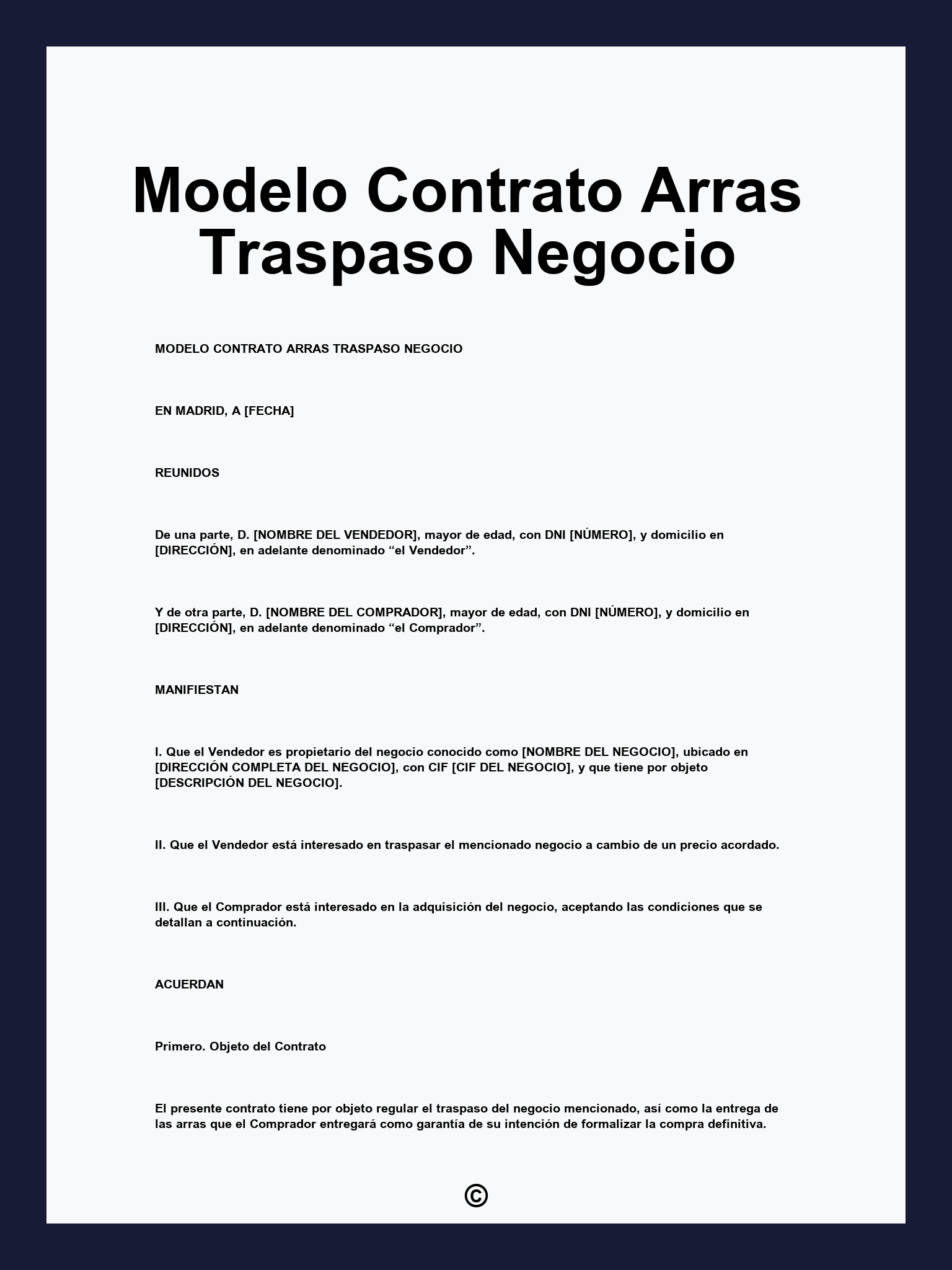 Modelo Contrato Arras Traspaso Negocio