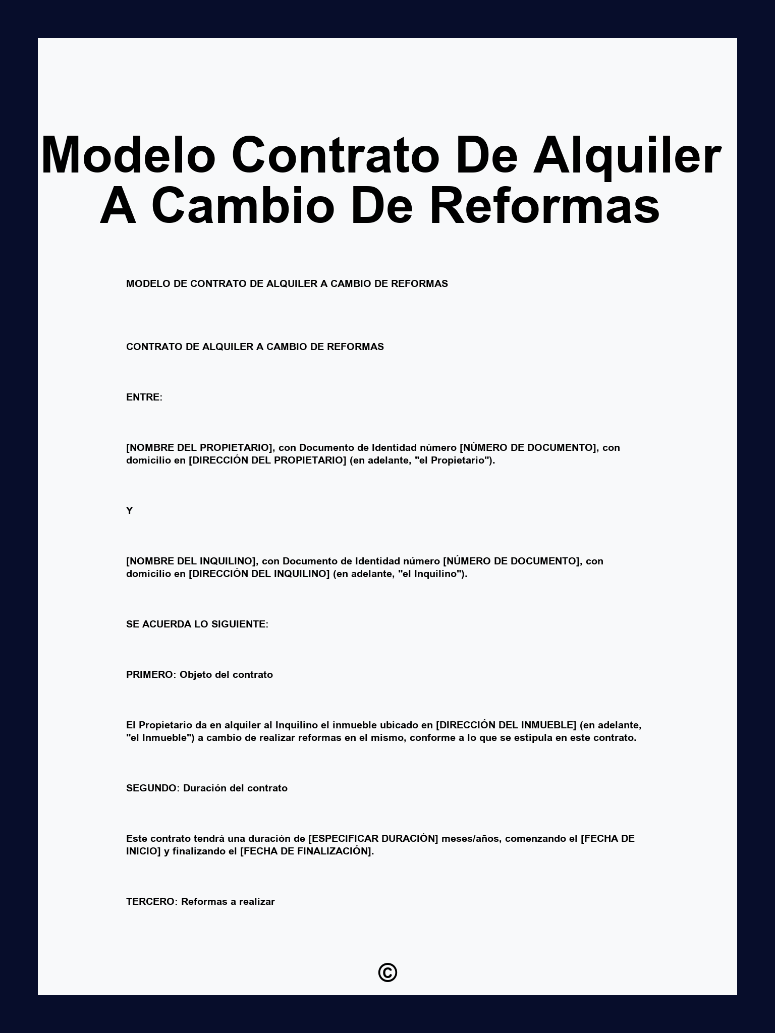 Modelo Contrato De Alquiler A Cambio De Reformas