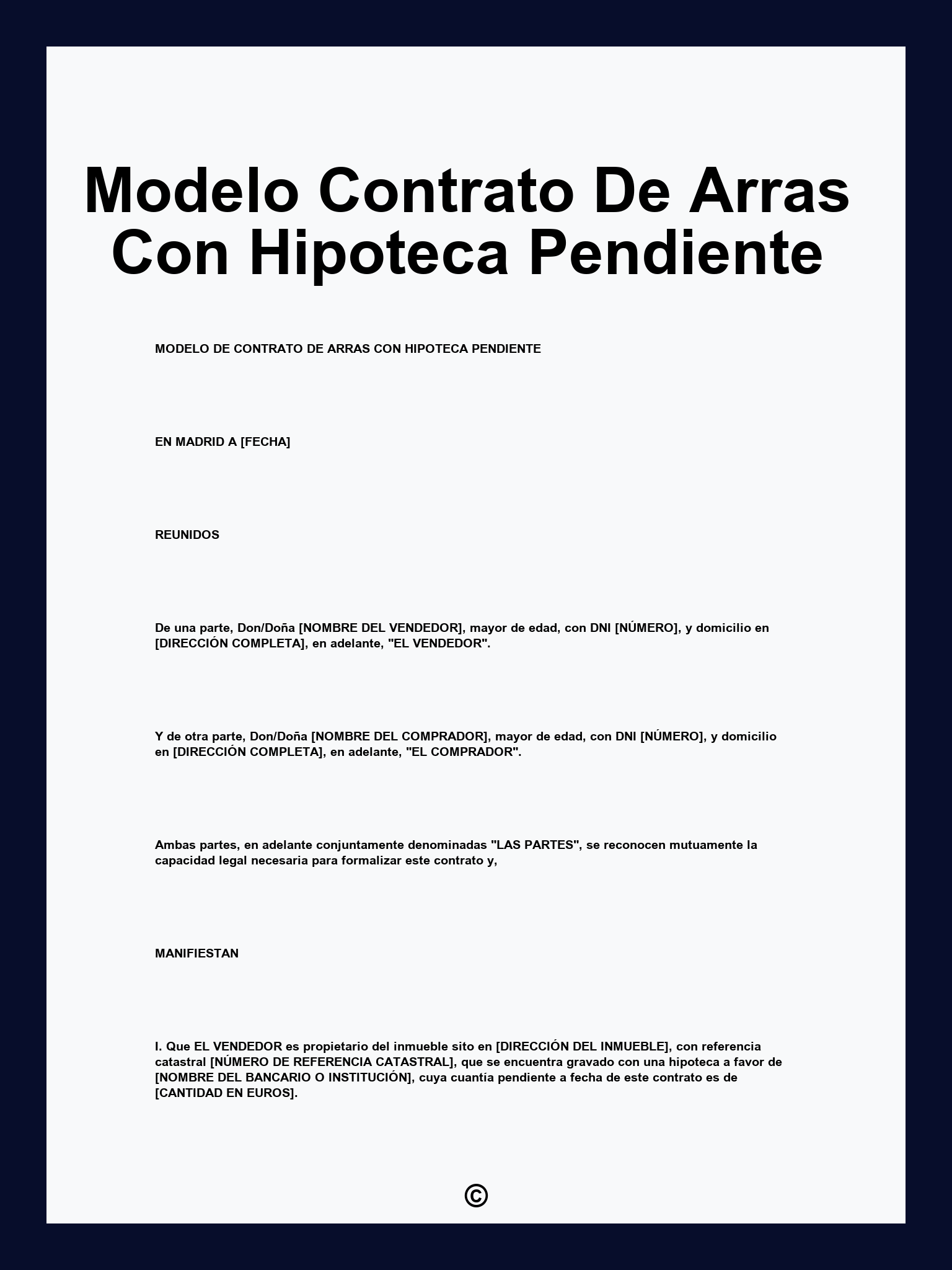 Modelo Contrato De Arras Con Hipoteca Pendiente