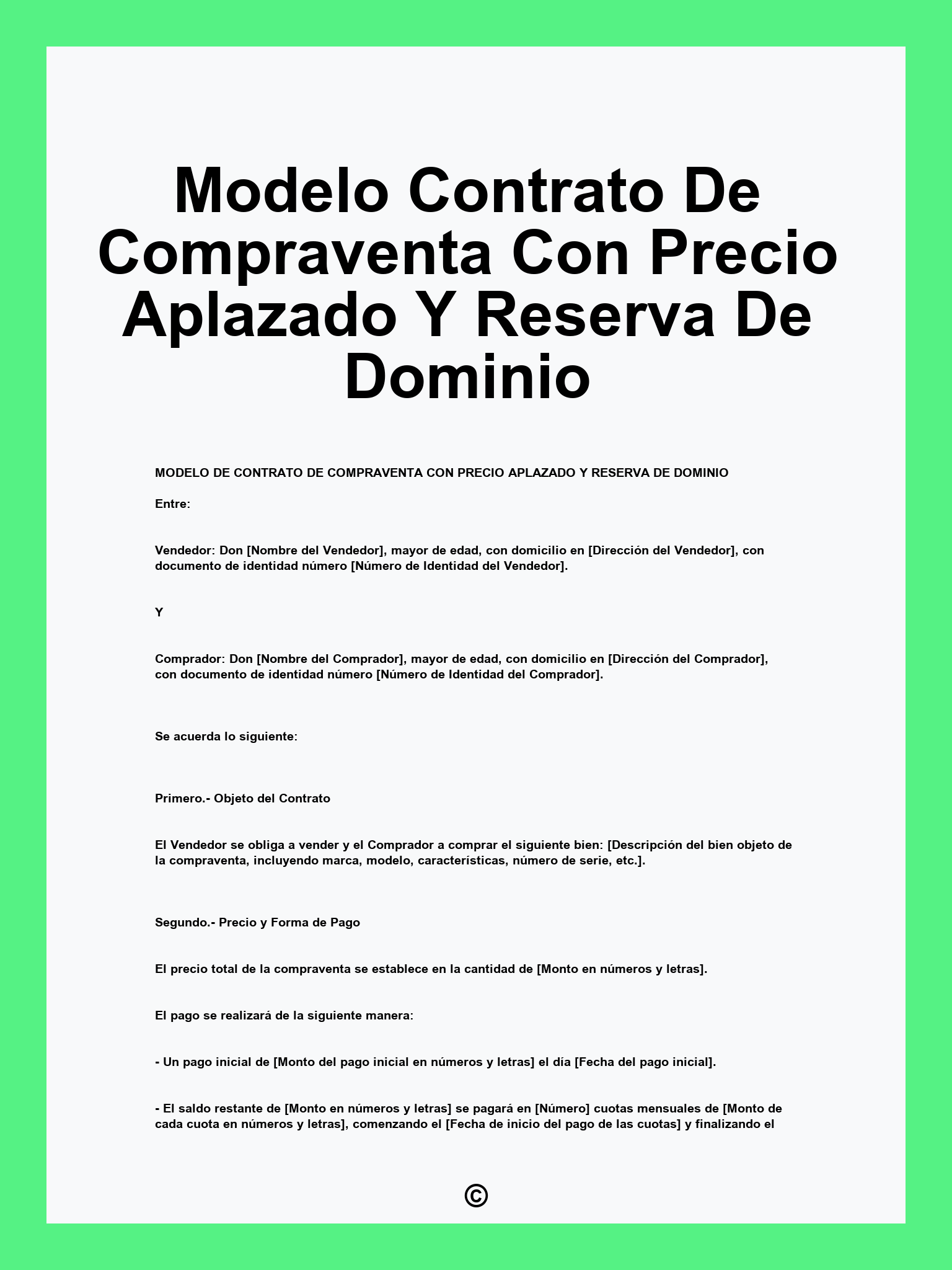 Modelo Contrato De Compraventa Con Precio Aplazado Y Reserva De Dominio