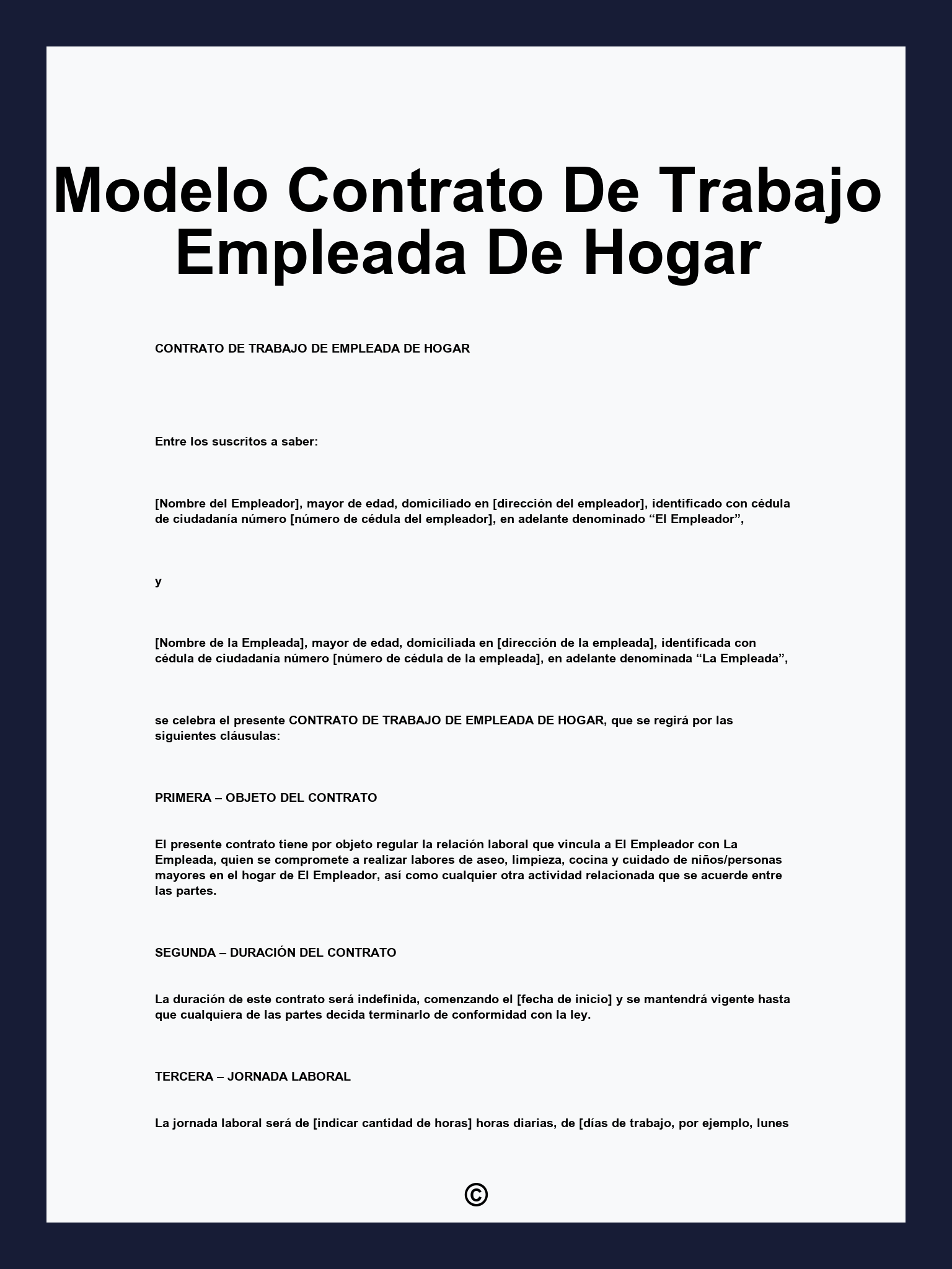 Modelo Contrato De Trabajo Empleada De Hogar