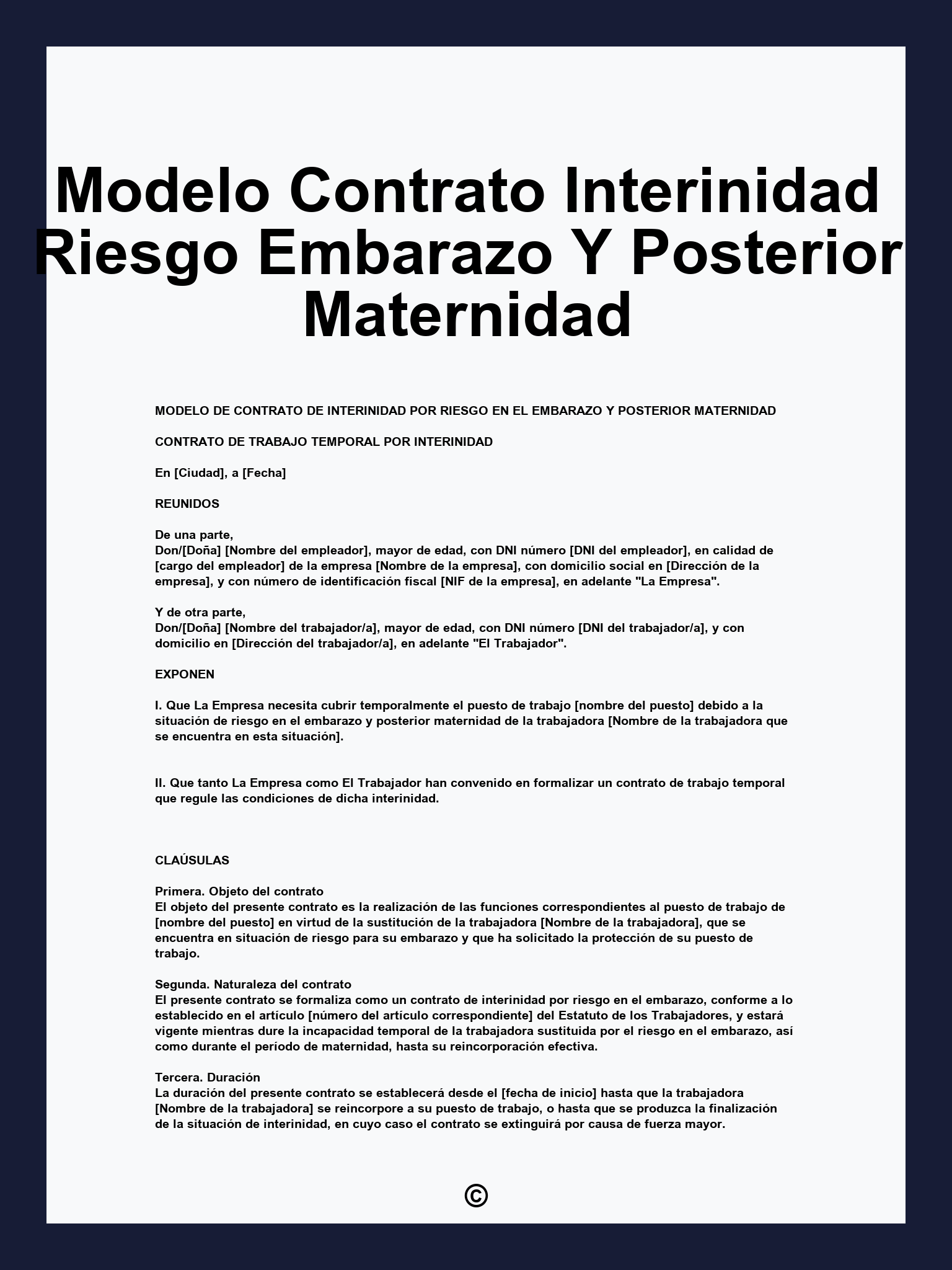 Modelo Contrato Interinidad Riesgo Embarazo Y Posterior Maternidad