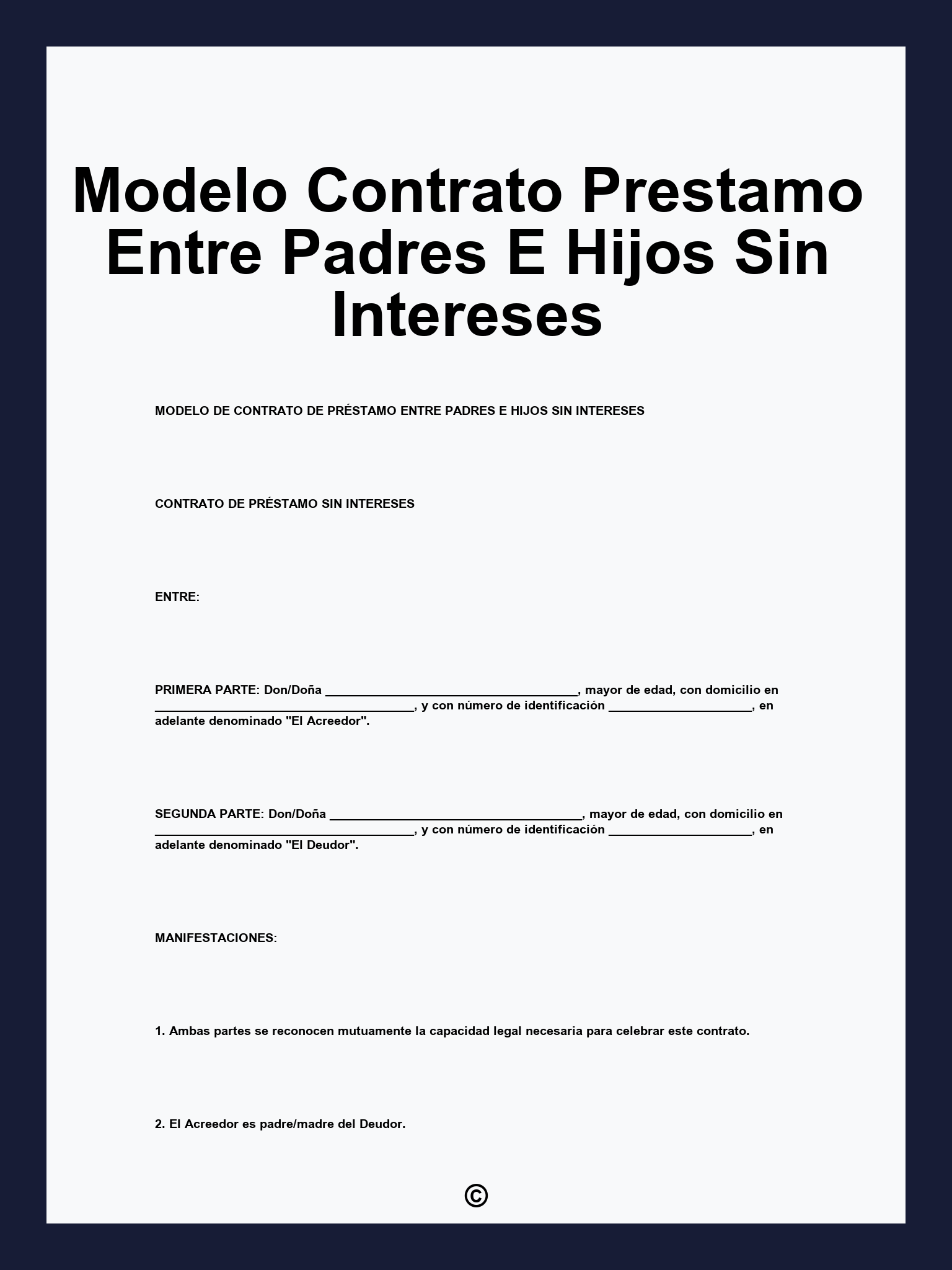 Modelo Contrato Prestamo Entre Padres E Hijos Sin Intereses