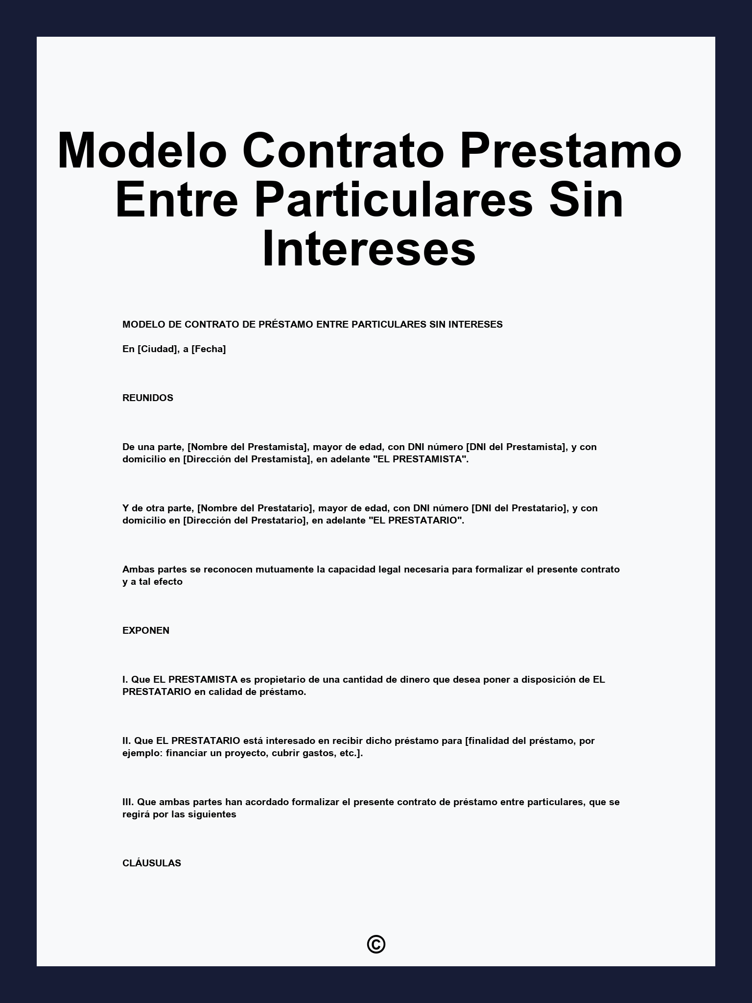 Modelo Contrato Prestamo Entre Particulares Sin Intereses