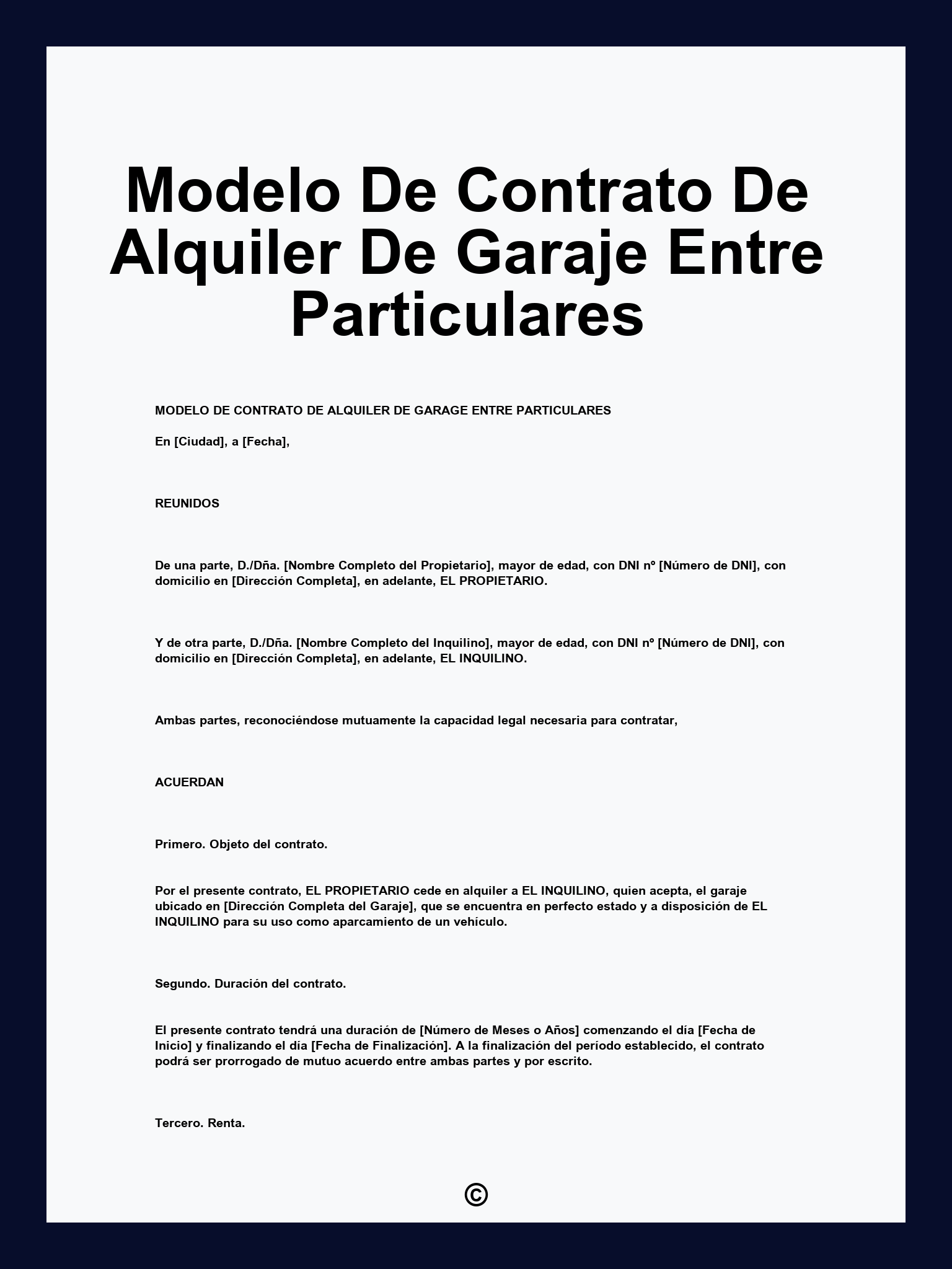 Modelo De Contrato De Alquiler De Garaje Entre Particulares