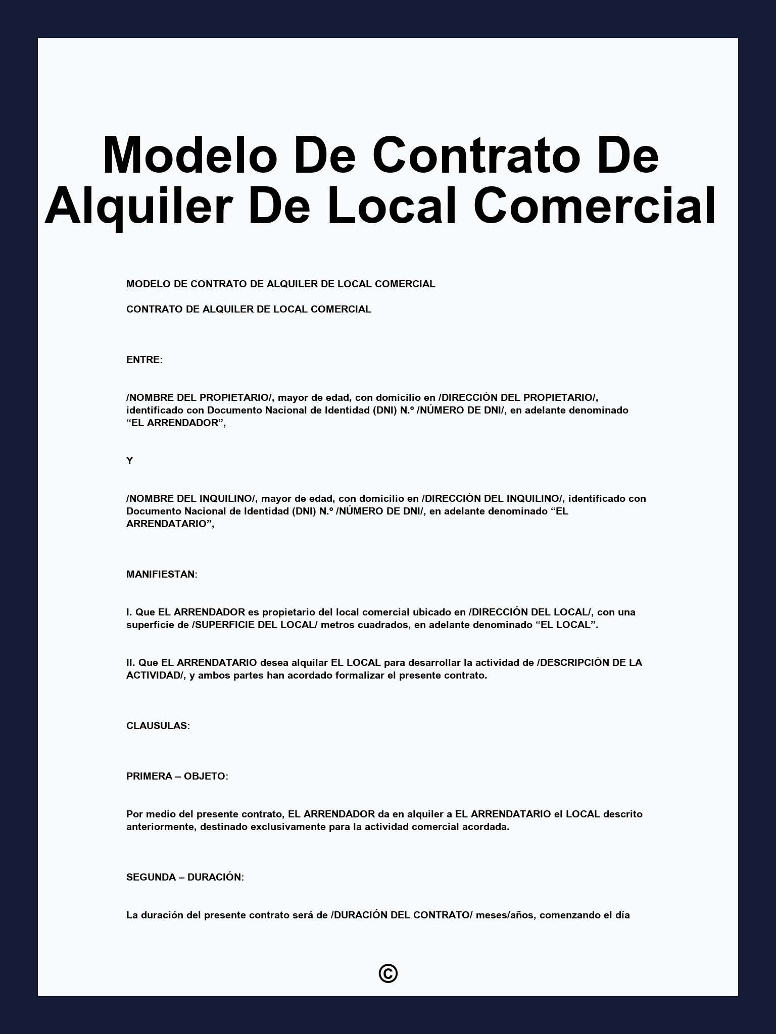 Modelo De Contrato De Alquiler De Local Comercial