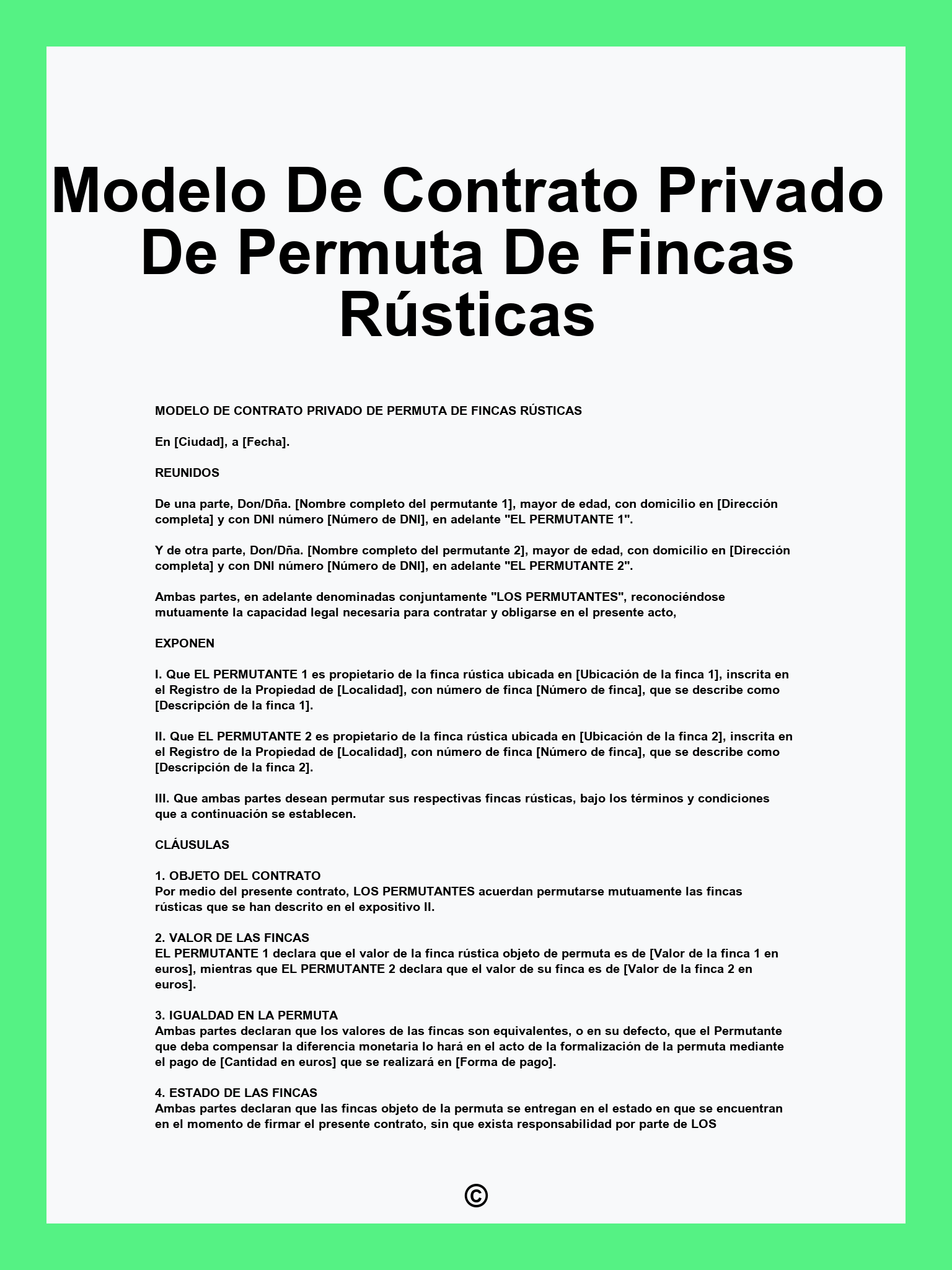 Modelo De Contrato Privado De Permuta De Fincas Rústicas