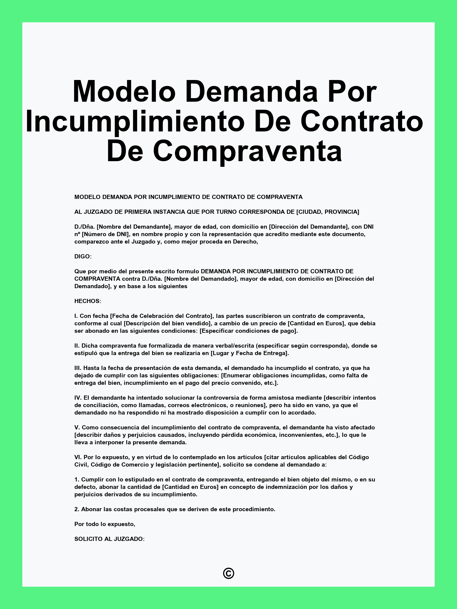 Modelo Demanda Por Incumplimiento De Contrato De Compraventa