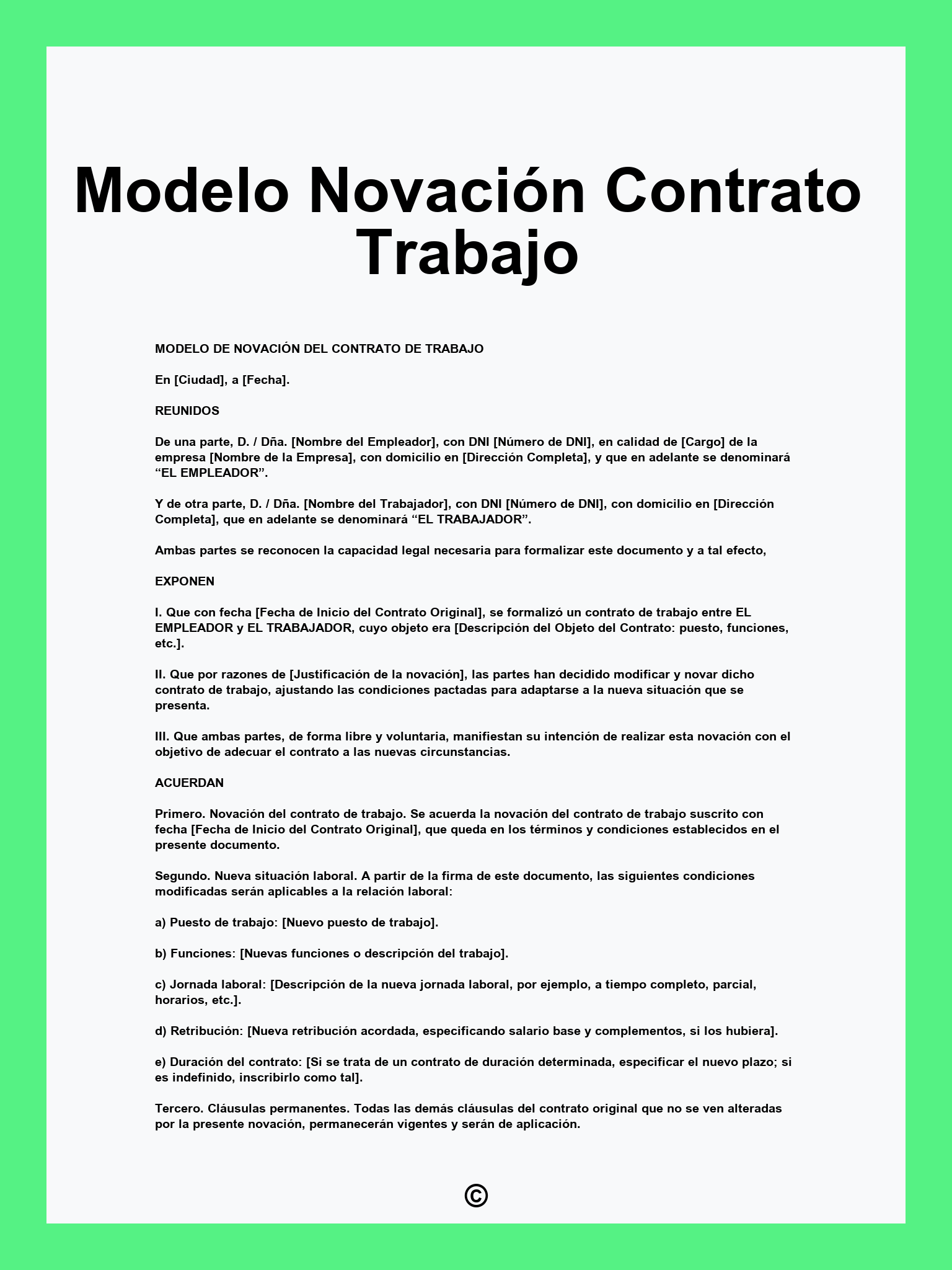 Modelo Novación Contrato Trabajo