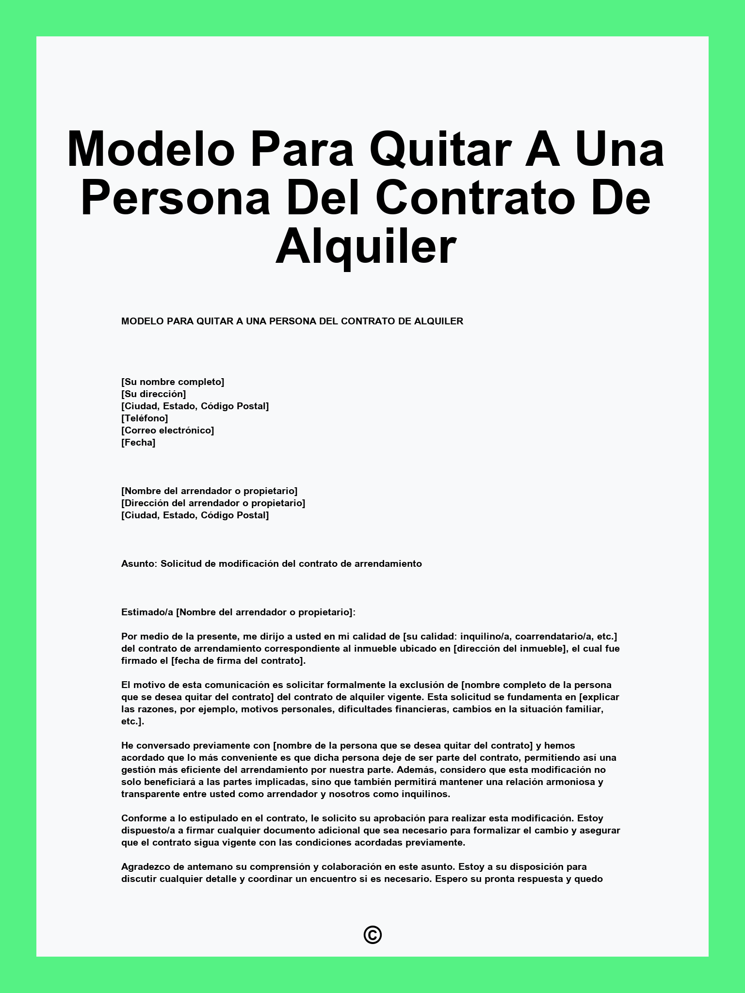 Modelo Para Quitar A Una Persona Del Contrato De Alquiler