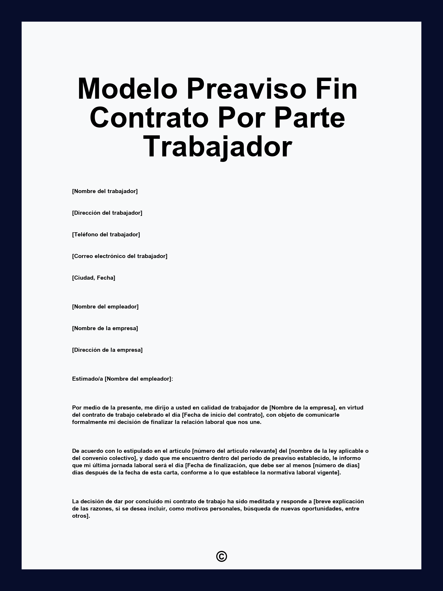 Modelo Preaviso Fin Contrato Por Parte Trabajador