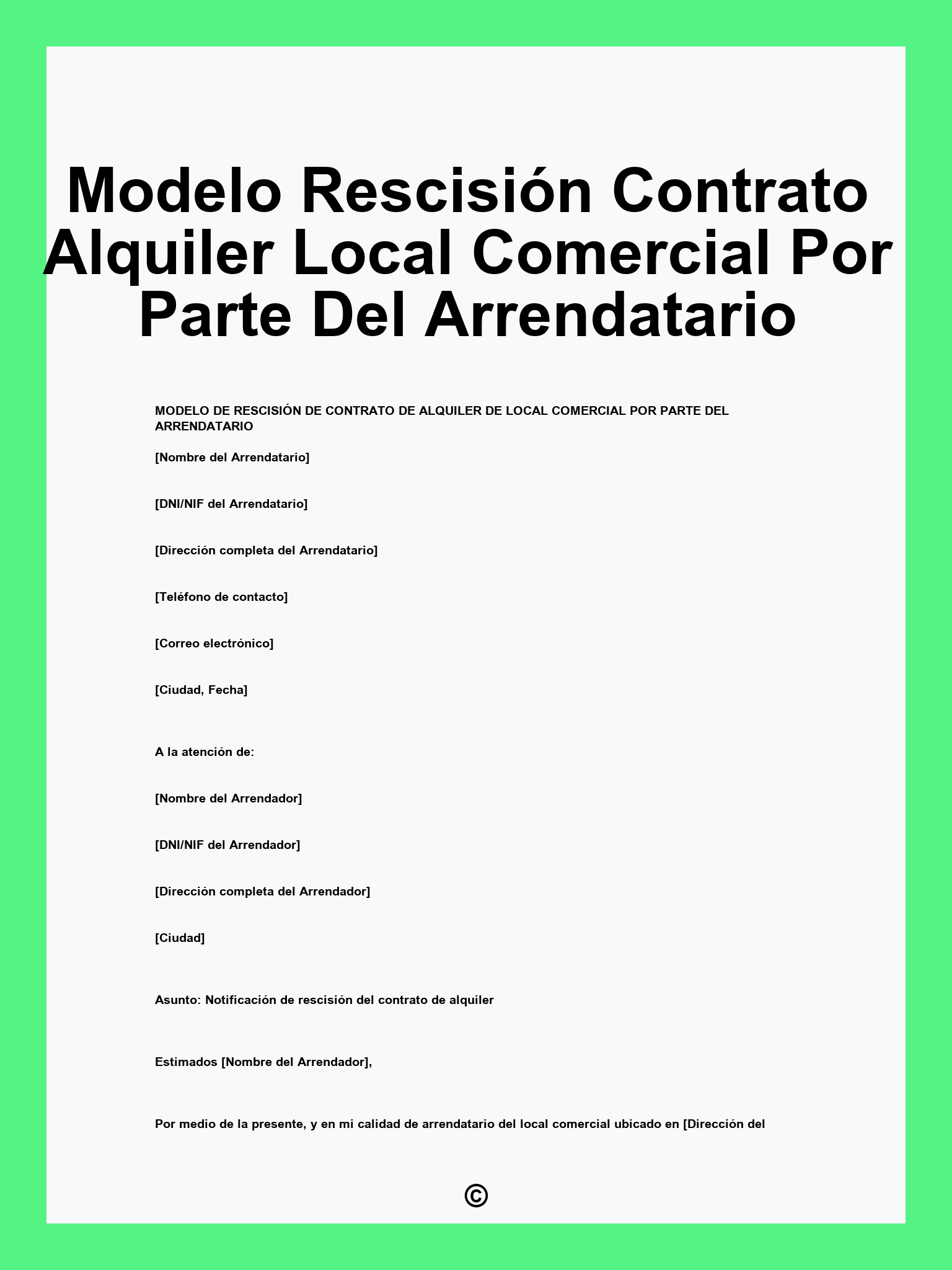 Modelo Rescisión Contrato Alquiler Local Comercial Por Parte Del Arrendatario