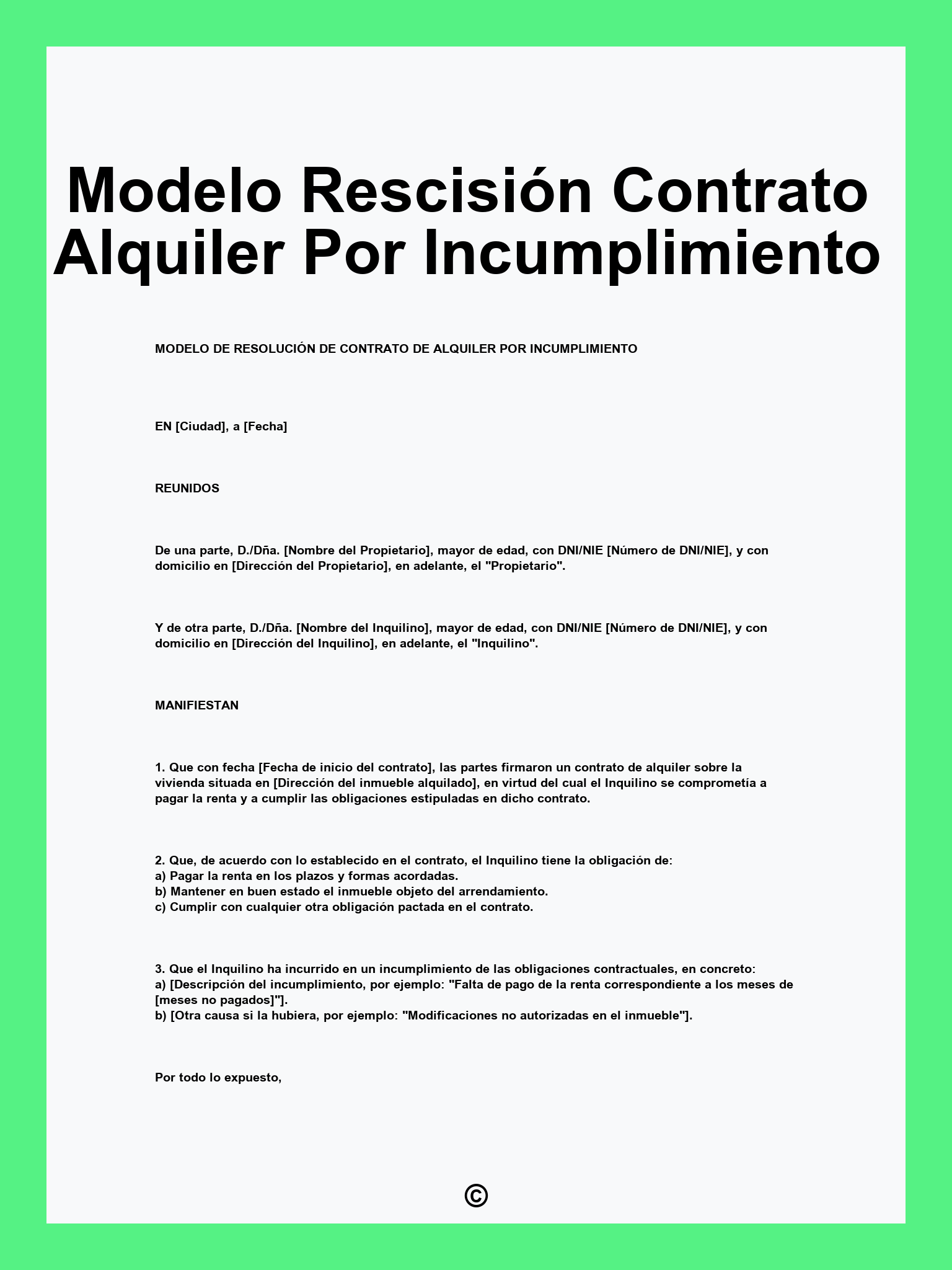 Modelo Rescisión Contrato Alquiler Por Incumplimiento