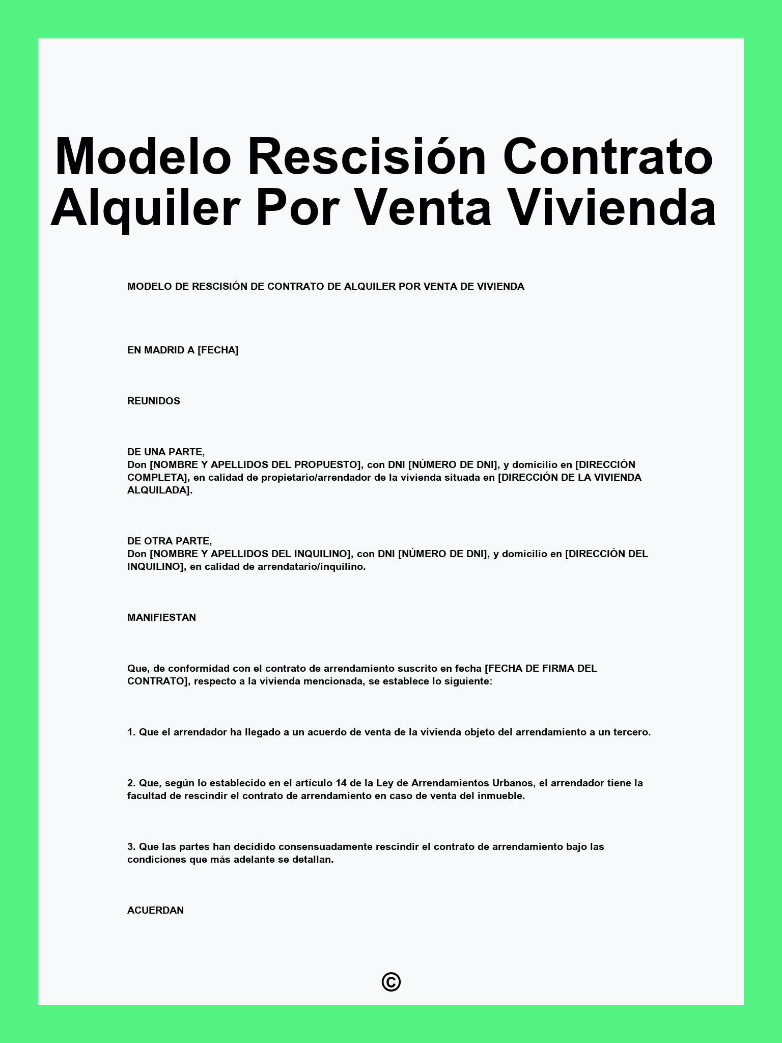 Modelo Rescisión Contrato Alquiler Por Venta Vivienda